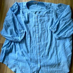 CHAMBRAY CRINKLE 3/4 SLEEVE BLOUSE